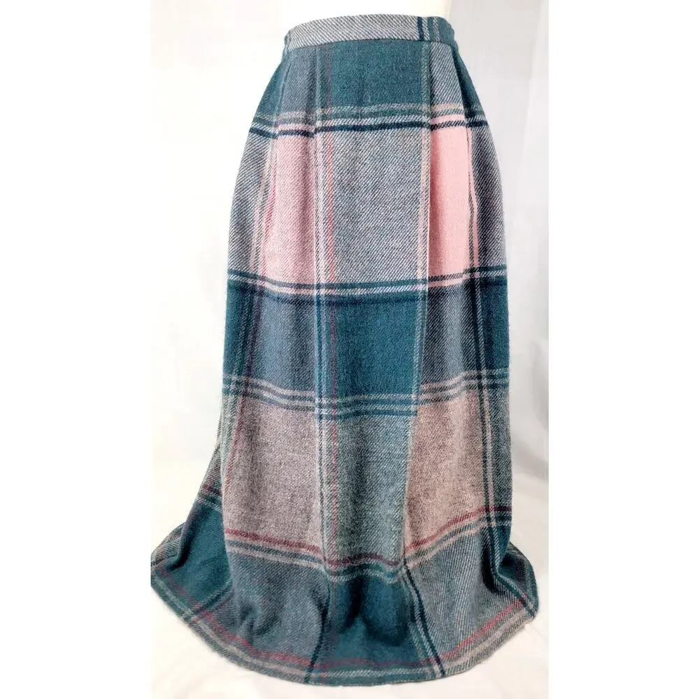 Alan Paine Wool Plaid Midi Skirt Scottish Tweed Preppy Size 12